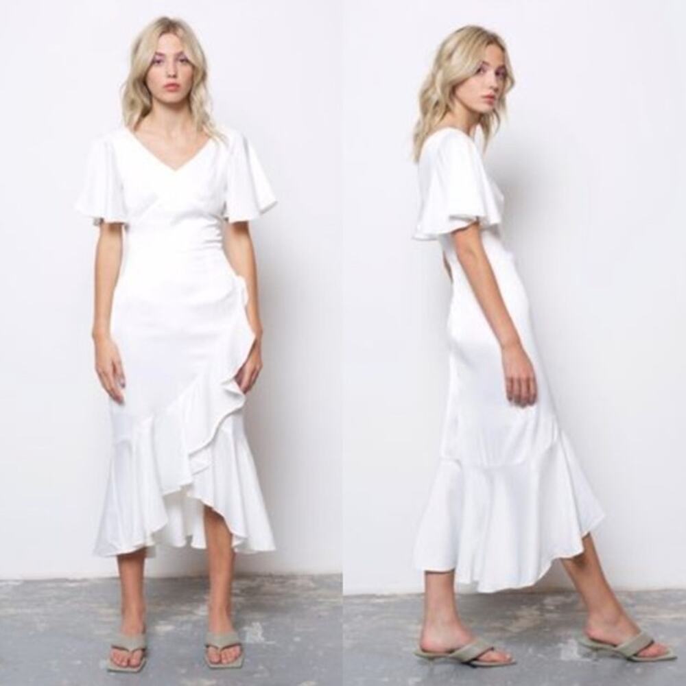 Amy Lynn Tea Dress Midi Ruffle Flutter Bridal Shower Wedding Off White Size L
